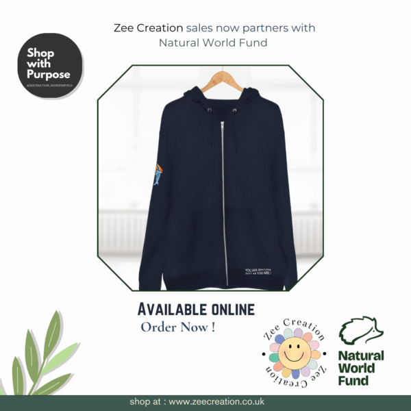 Navy Blue Full Zip Hoodie – "You Are Enough" Edition - Image 4