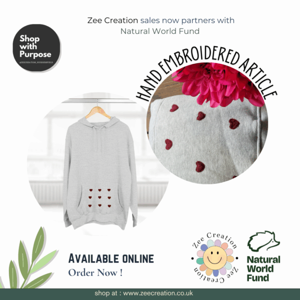 Grey Heart Embroidered Hoodie - Image 6